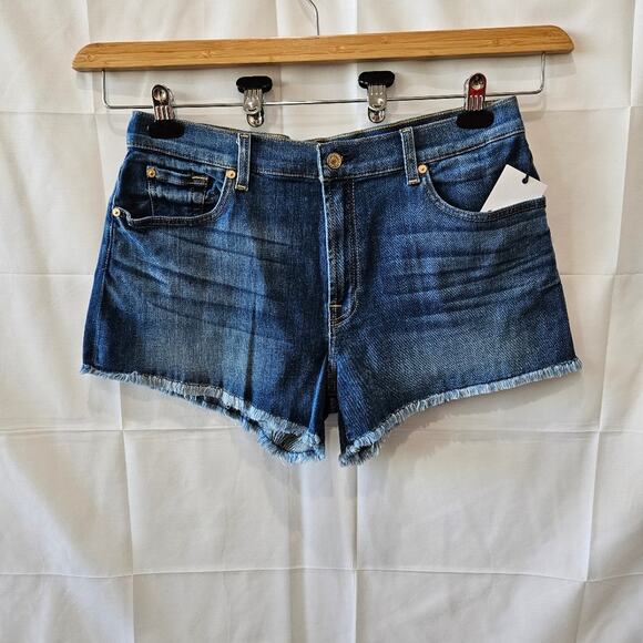 7 For All Mankind Jeans Shorts Raw Hem Blue Size 32 - Picture 1 of 8